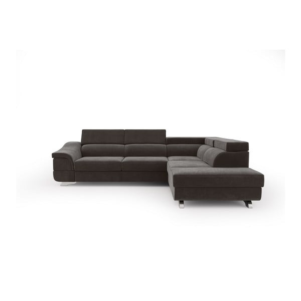 Temno rjava kotna raztegljiva sedežna garnitura z žametno prevleko Windsor & Co Sofas Apollon, desni kot