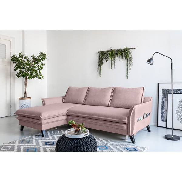 Rožnata raztegljiva sedežna garnitura v obliki črke U Miuform Charming Charlie, levi kot-image-3