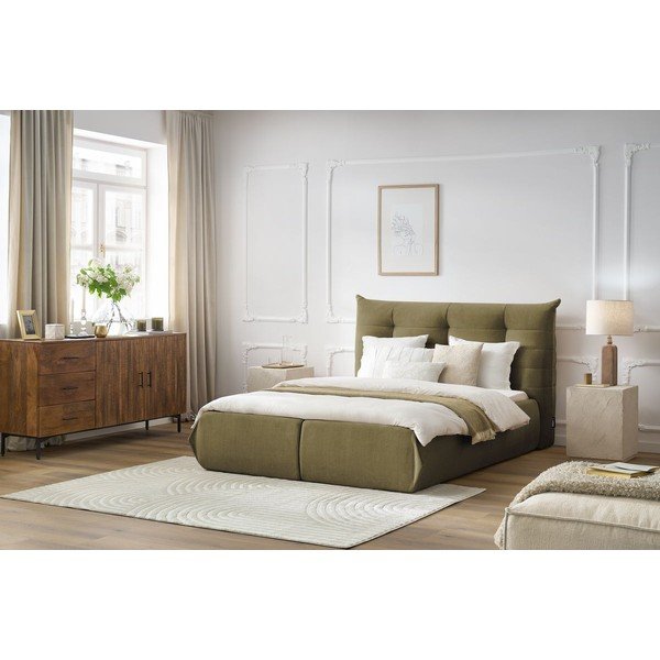 Temno zelena oblazinjena zakonska postelja s prostorom za shranjevanje in letvenim dnom 160x200 cm Clothilde – Bobochic Paris-image-1