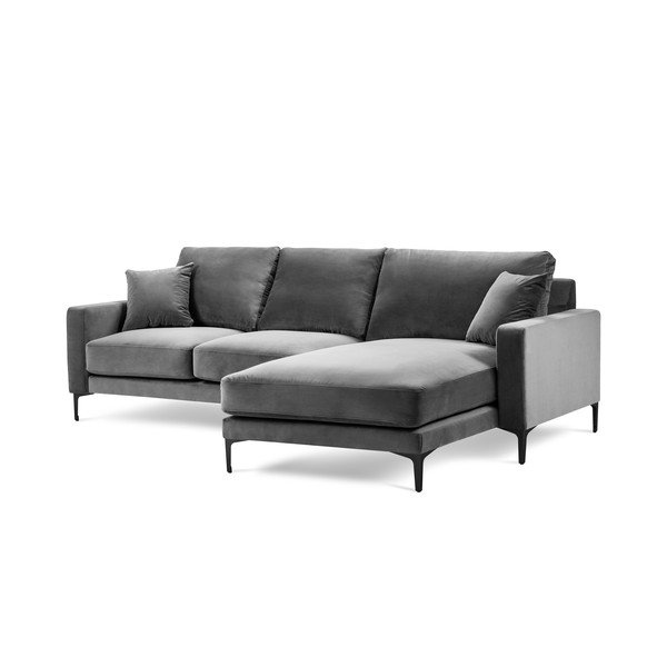Siva žametna kotna sedežna garnitura Kooko Home Harmony, desni kot-image-2