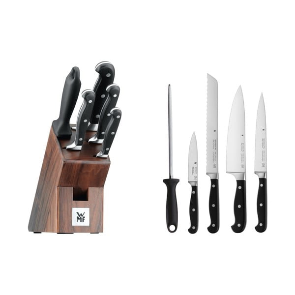 Komplet 4 nožev in brusilnika iz posebej kovanega nerjavečega jekla in kuhinjskega bloka WMF Spitzenklasse Plusn