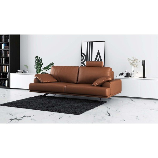 Usnjena sedežna garnitura v konjak rjavi barvi 220 cm Prado – MESONICA-image-1