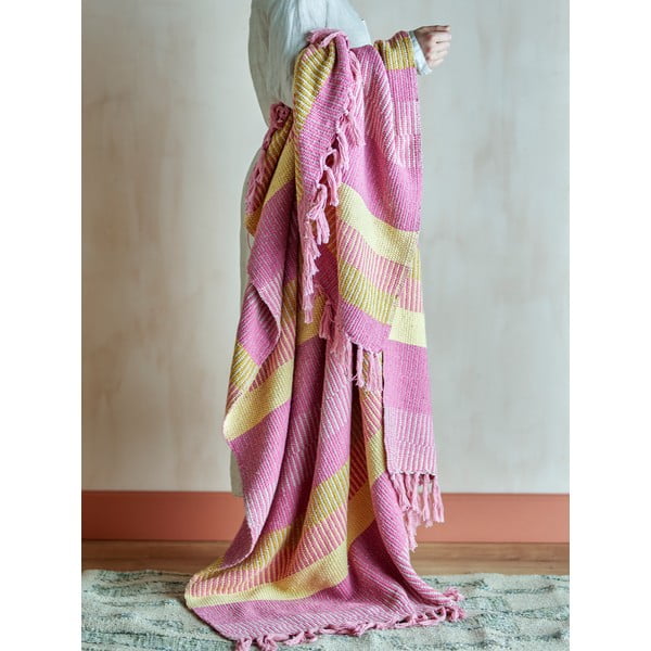 Rumeno-rožnata odeja iz recikliranega bombaža 130x160 cm Isnel – Bloomingville-image-1