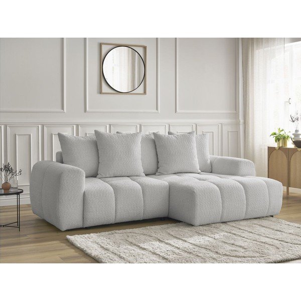 Svetlo siva raztegljiva kotna sedežna garnitura iz tkanine bouclé s prostorom za shranjevanje (desni kot/z ležalnikom) Roxelane – Bobochic Paris-image-3