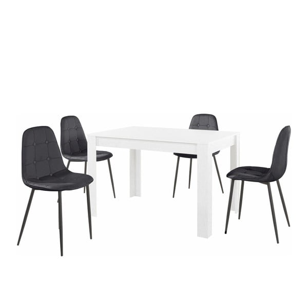 Komplet bele jedilne mize in 4 črnih jedilnih stolov Støraa Lori Lamar
