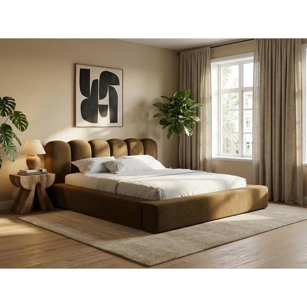 Temno siva oblazinjena zakonska postelja z letvenim dnom 180x200 cm Mano - Makamii-image-1