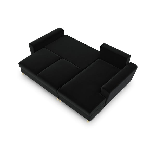 Črna žametna raztegljiva kotna sedežna garnitura s prostorom za shranjevanje (desni kot/z ležalnikom) Kyoto – Cosmopolitan Design-image-2