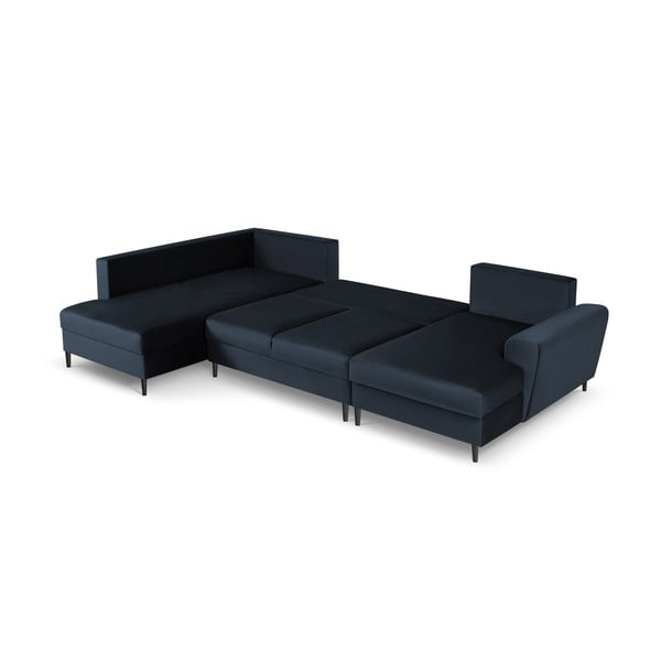 Temno modra žametna raztegljiva kotna sedežna garnitura s prostorom za shranjevanje (levi kot/v obliki črke "U") Kyoto – Cosmopolitan Design-image-2