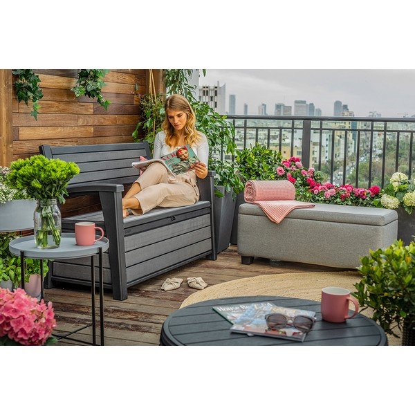 Temno siva plastična vrtna klop Hudson – Keter-image-1