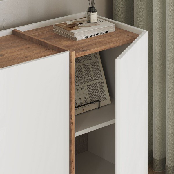Bela komoda v borovem dekorju z luknjo za kable 180x80x45 cm Dorma – Kalune Design-image-4