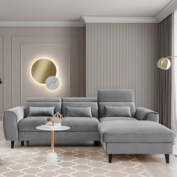 Siva žametna raztegljiva/s prostorom za shranjevanje kotna sedežna garnitura (desni kot/z ležalnikom) Foble – ELTAP-image-1