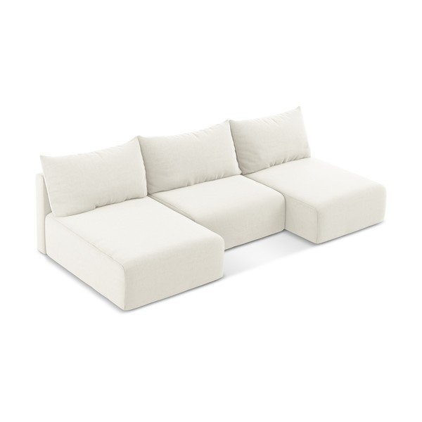 Kremno bela žametna raztegljiva/s prostorom za shranjevanje kotna sedežna garnitura (v obliki črke "U") Kalena – Makamii-image-3