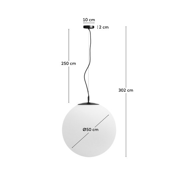Bela/črna kovinska viseča svetilka s steklenim senčilom ø 50 cm Brisia – Kave Home-image-3