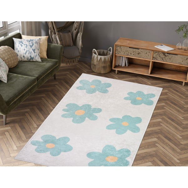 Mentolno zelena/slonokoščena pralna otroška preproga 60x100 cm Cute Flowers Green – Vitaus-image-1