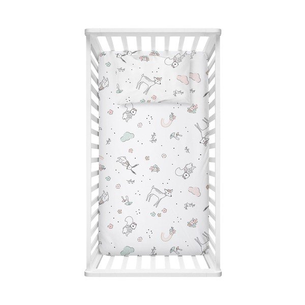 Bela napenjalna rjuha za otroško posteljico iz renforce bombaža 70x120 cm Flowers – Mijolnir