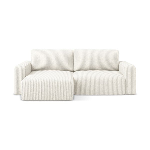 Kremno bela raztegljiva/s prostorom za shranjevanje kotna sedežna garnitura iz rebrastega žameta (levi kot/z ležalnikom) Kona – Makamii