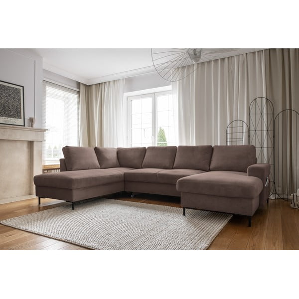 Rjava raztegljiva kotna sedežna garnitura iz rebrastega žameta (levi kot) Lofty Lilly – Miuform-image-3