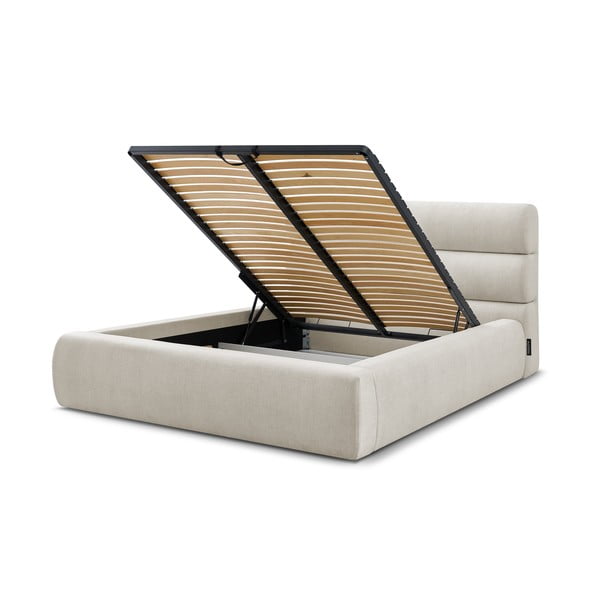 Bež oblazinjena zakonska postelja s prostorom za shranjevanje in letvenim dnom 180x200 cm Jagna – Bobochic Paris-image-4