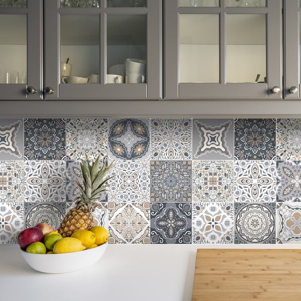 Komplet 24 stenskih nalepk Ambiance Tiles Azulejos Nello, 10 x 10 cm