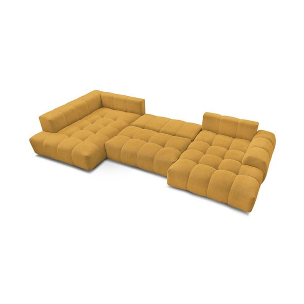 Gorčično rumena raztegljiva/s prostorom za shranjevanje kotna sedežna garnitura iz šenilje (levi kot/v obliki črke "U") Everest – Bobochic Paris-image-4