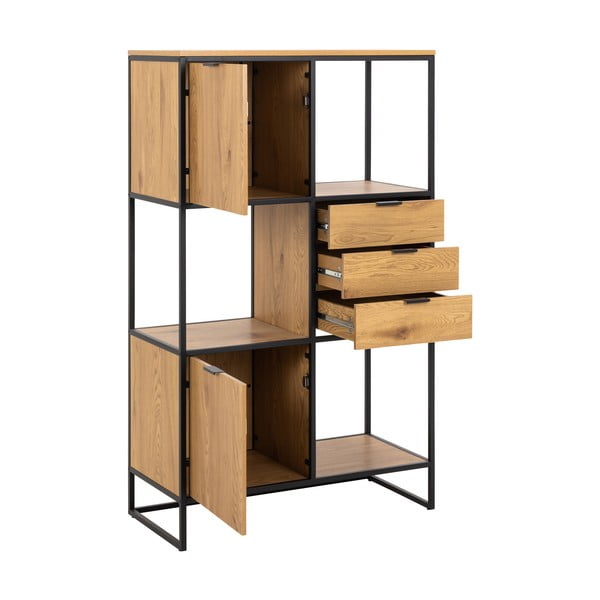 Črna knjižna omara v hrastovem dekorju 85x141 cm Swindon - Actona-image-3