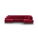 Rdeča žametna raztegljiva kotna sedežna garnitura s prostorom za shranjevanje (desni kot/v obliki črke "U") Kyoto – Cosmopolitan Design