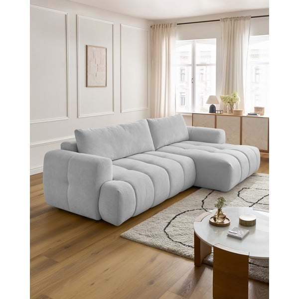 Svetlo siva raztegljiva/s prostorom za shranjevanje kotna sedežna garnitura (desni kot/z ležalnikom) Fuji – Bobochic Paris-image-1