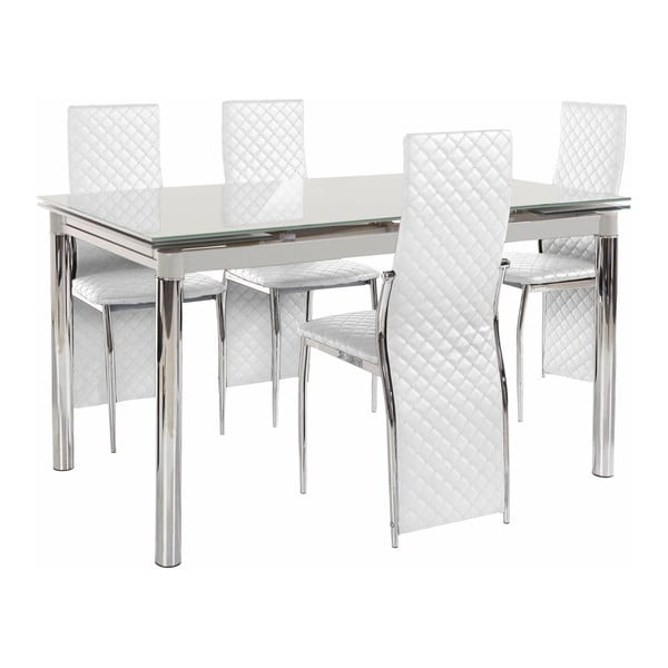 Komplet 4 belih jedilnih miz in 4 belih jedilnih stolov Støraa Pippa William Grey White
