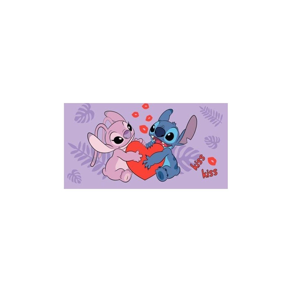 Vijolična bombažna otroška brisača 70x140 cm Lilo and Stitch "Kiss"