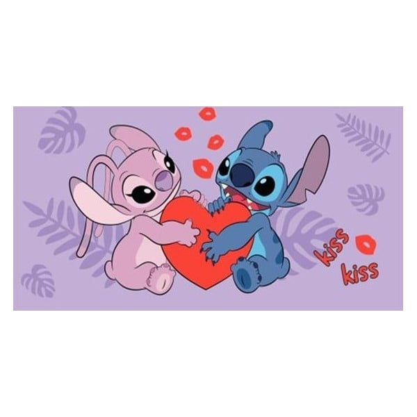 Vijolična bombažna otroška brisača 70x140 cm Lilo and Stitch "Kiss" – Jerry Fabrics