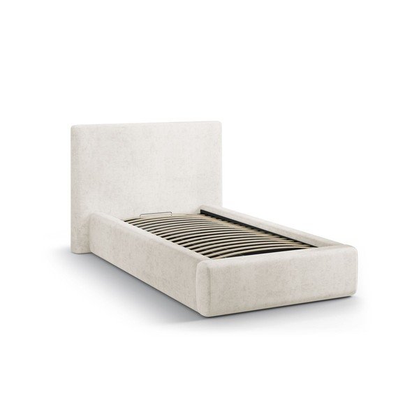 Kremno bela oblazinjena postelja s prostorom za shranjevanje in z letvenim dnom 90x200 cm Amy – Micadoni -image-2