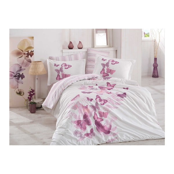 Posteljnina z bombažnim popelinom za zakonsko posteljo Sueno Lilac, 200 x 220 cm