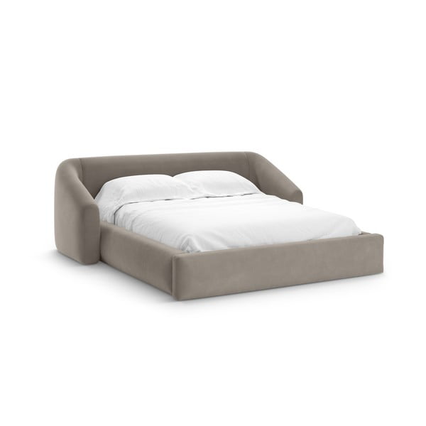 Svetlo rjava oblazinjena zakonska postelja s prostorom za shranjevanje z letvenim dnom 200x200 cm Campi – Cosmopolitan Design