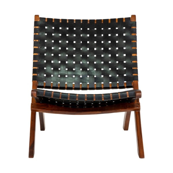 Črn usnjen pleten fotelj Perugia - House Nordic-image-2