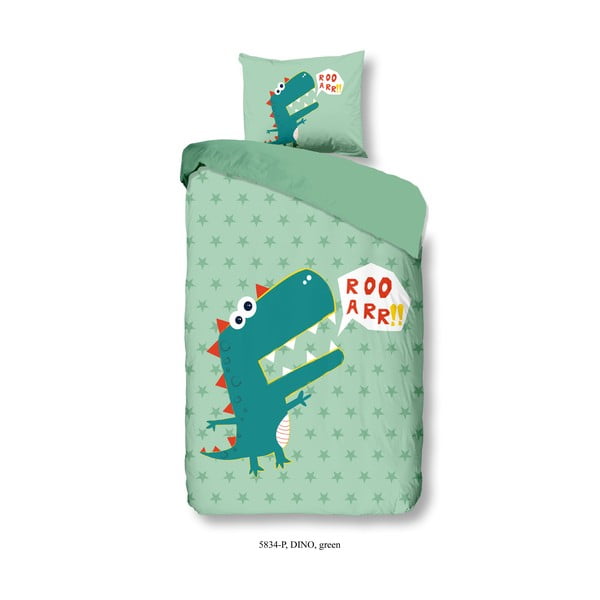 Otroško bombažno posteljno perilo Dobro jutro, zeleni Dino, 140 x 200 cm