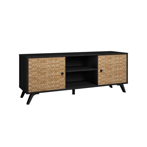 Črna TV omarica v dekorju iz eksotičnega lesa 136x53 cm Hanoi - Marckeric-image-3