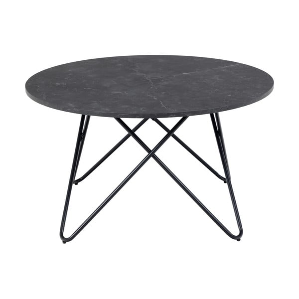 Črna okrogla mizica z mizno ploščo v marmornem dekorju ø 80 cm Wyre – Actona-image-4
