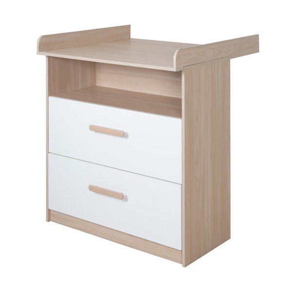Bela/naravna otroška komoda v hrastovem dekorju s previjalnim pultom 88x98x75 cm Cabane – Roba-image-4