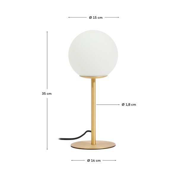 Bela/v zlati barvi namizna svetilka s steklenim senčilom (višina 35 cm) Brisia – Kave Home-image-4