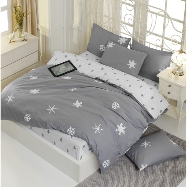  Posteljnina z rjuho za zakonsko posteljo iz bombaža Mijolnir Janes Grey, 200 x 220 cm