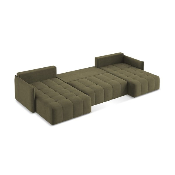 Kaki zelena raztegljiva/s prostorom za shranjevanje kotna sedežna garnitura (v obliki črke "U") Moku – Makamii-image-3