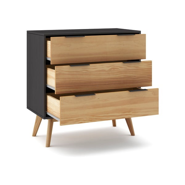 Črna/naravna visoka komoda iz masivnega bora 80x83 cm Lavis – Marckeric-image-4