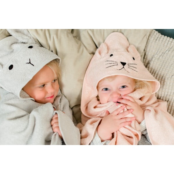 Roza bombažna otroška brisača s kapuco Kindsgut Cat-image-1