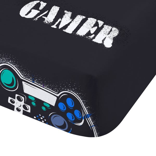 Črna napenjalna otroška rjuha za zakonsko posteljo 135x190 cm Game Over – Catherine Lansfield