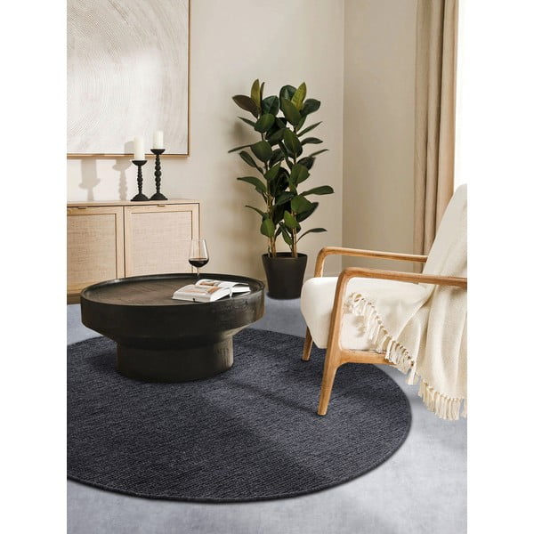 Temno siva ročno tkana volnena okrogla preproga ø 160 cm Francois – Villeroy&Boch-image-1