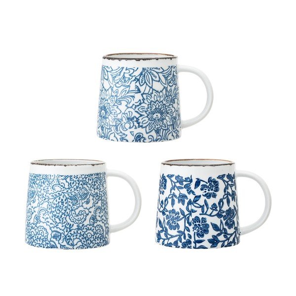 Bele/modre skodelice iz kamenine v kompletu 3 ks Molly – Bloomingville