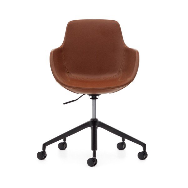 Pisarniški stol iz umetnega usnja v konjak rjavi barvi Tissiana – Kave Home-image-2