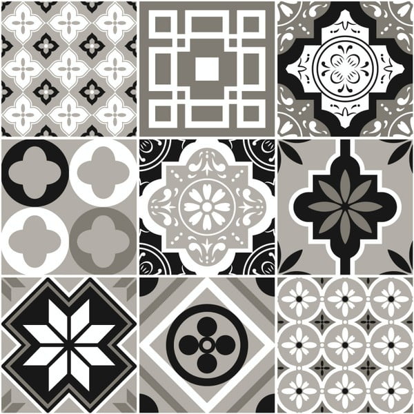 Komplet 9 stenskih nalepk Ambiance Cement Tiles Charltina, 10 x 10 cm
