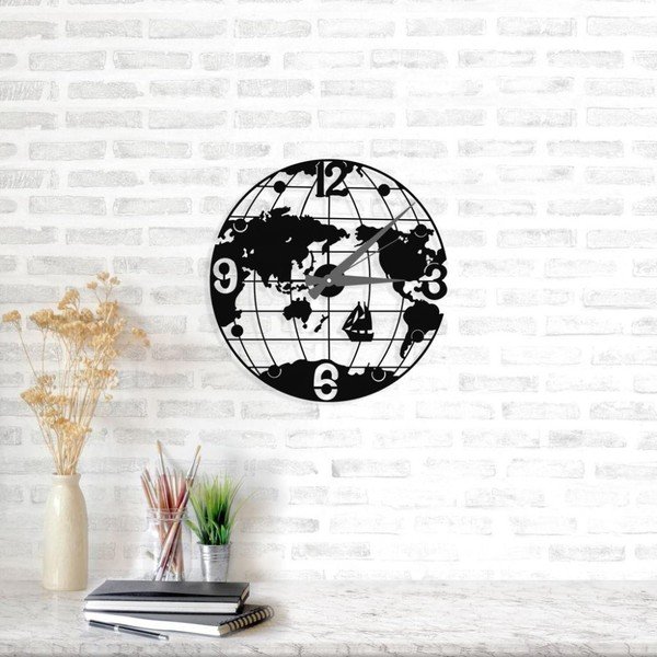 Črna stenska ura Globe Clock, ⌀ 50 cm-image-1