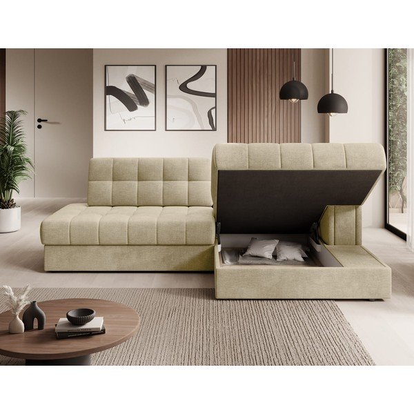 Svetlo rjava žametna raztegljiva kotna sedežna garnitura (desni kot/z ležalnikom) Blezalt – ELTAP-image-4